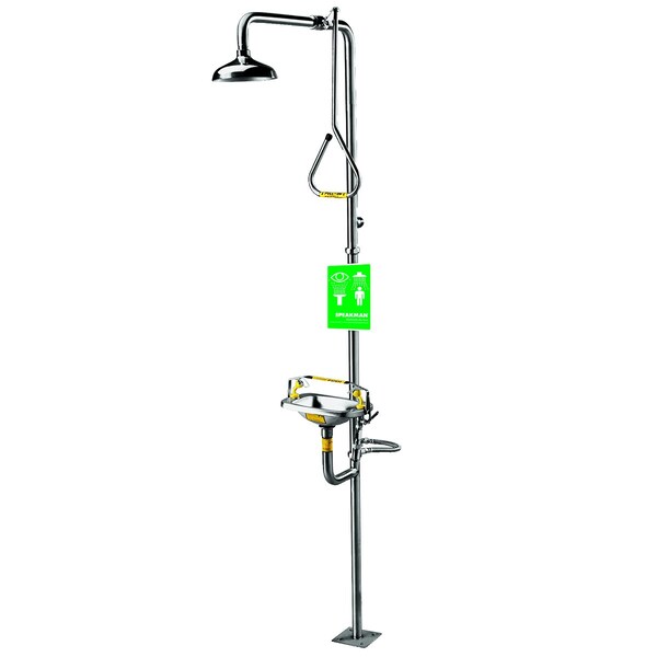 Speakman Emergency Shower Combination, 93.75 H, Stainless Steel Bowl, Chrome - SE-622