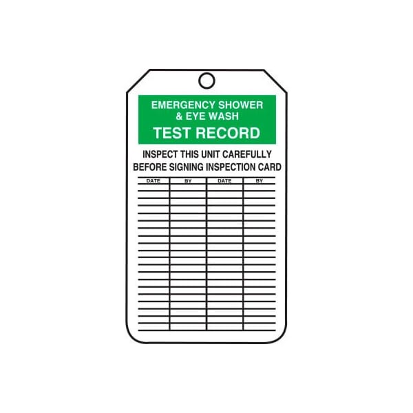 Accuform Accuform Emergency Shower & Eyewash Test Record Tag, RP-Plastic, 25/Pack - MGT207PTP