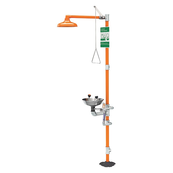 Guardian Equipment Shower with Eyewash, Floor Mount, Galvanized Steel Pipe, 94 3/4 in H, Stainless Steel Bowl, Orange - G1941