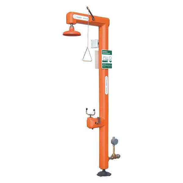 Guardian Equipment Shower with Eyewash, Floor Mount, Galvanized Steel Pipe, 94 1/2 in H, No Bowl Bowl, Orange - GFR3111