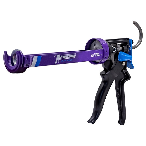 Newborn Dual Thrust Caulk Gun, 10 oz Container Size, Steel, 12:1, 24:1, Revolving Half Barrel Frame, Purple - 360-DT