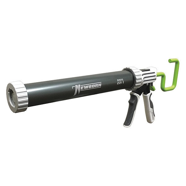 Newborn Caulk Gun, 24 oz Container Size, Aluminum, 22:01, Full Barrel Frame, Gray/White - 820AL