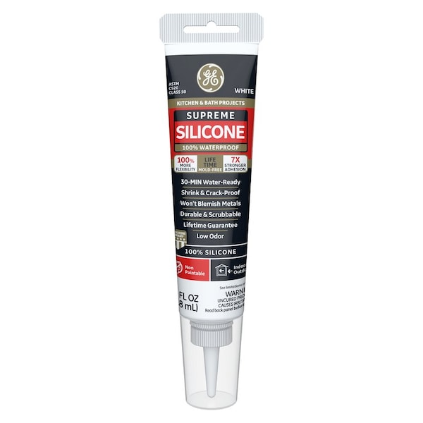Ge GE Supreme White Supreme Silicone Kitchen and Bath Caulk Sealant 2.8 oz - M90011