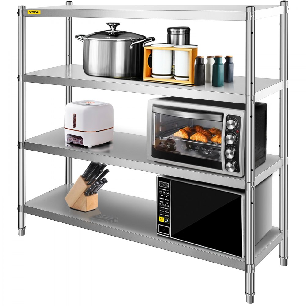 VEVOR Stainless Steel Shelving 60x18.5 Inch 4 Tier Adjustable Shelf Storage Unit Stainless Steel Heavy Duty Shelving for Kitchen Commercial Office Garage Storage 330lb Per Shelf - BXGHJ4C60X18.5YC1V0