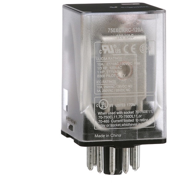 Relevador de Uso General Schneider Electric, 120V AC Voltios en la Bobina, Octal, 11 Pines, 3PDT - 750XCXRC-120A