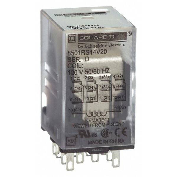 Relevador de propósito general Schneider Electric, 120V AC Bobina de Voltaje, Cuadrado, 14 Pines, 4PDT - 8501RS14V20