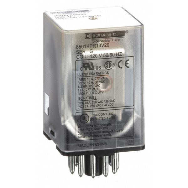 Relevador de Propósito General de Schneider Electric, 120V AC Voltios en la Bobina, Octal, 11 Pines, 3PDT - 8501KPR13V20