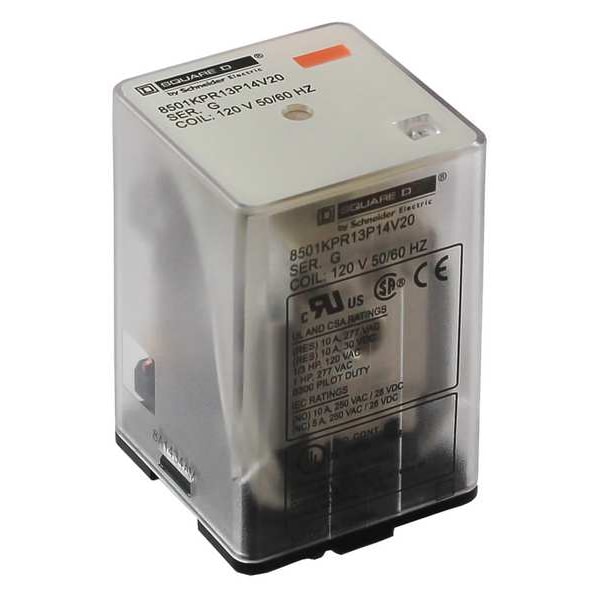 Relé de propósito general de Schneider Electric, 120V de voltaje en la bobina de corriente alterna, octal, 11 pines, 3PDT - 8501KPR13P14V20.