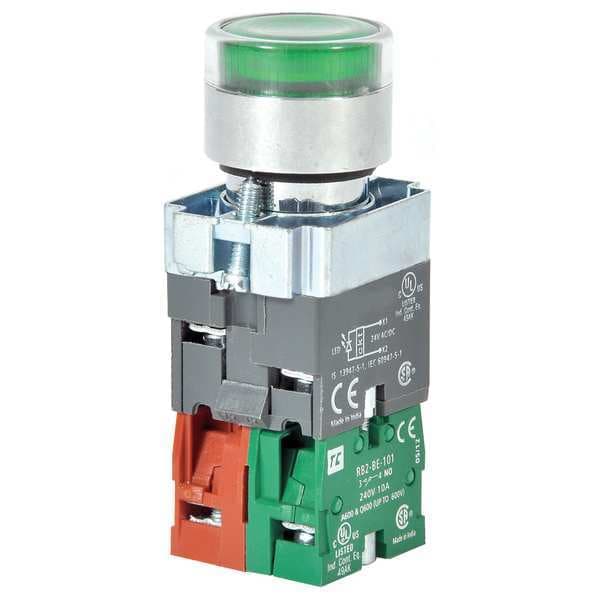 Botón Pulsador Iluminado Dayton, 22 mm, 1NO/1NC, Verde - 30G201