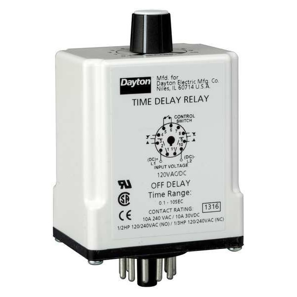 Retardo de tiempo Dayton, 120VAC/DC, 10A, DPDT, 3 seg. - 1EGC6