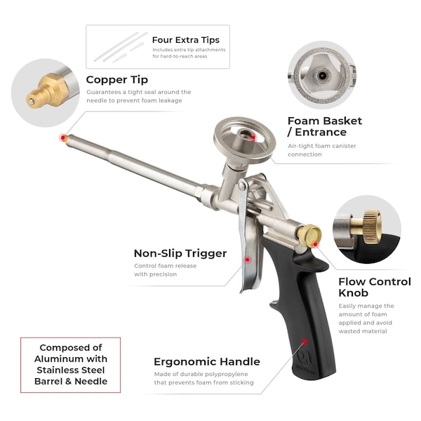 Intertool Spray Foam Gun, Sealant Insulation, Stainless Steel - PT08-0603