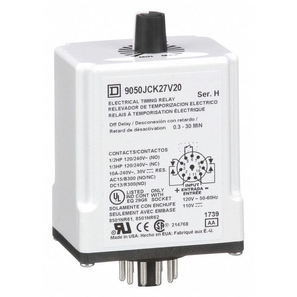 Schneider Electric Relé de Retardo de Tiempo, 120VCA, 10A, DPDT, 0.3 seg. - 9050JCK27V20