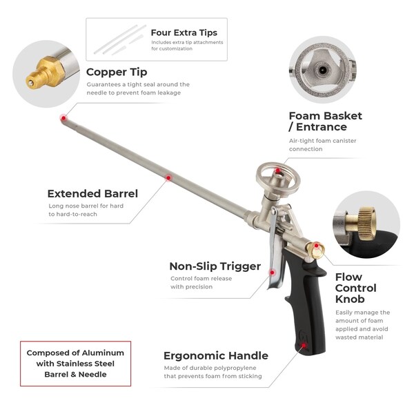 Intertool Long Nose Spray Foam Gun, 20 in., Sealant Insulation, Stainless Steel - PT08-0650