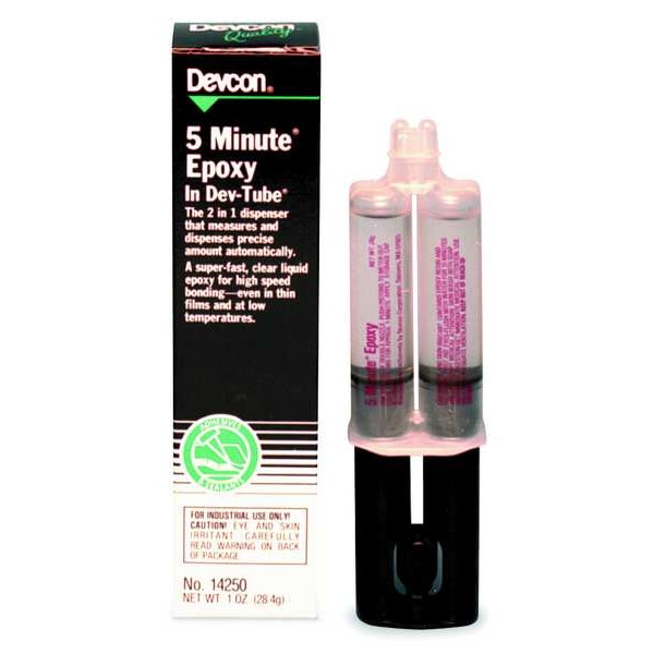 Devcon 5-Minute Epoxy Adhesive, 25 ml, Syringe, Light Amber, 1:1 Mixing Ratio - 14250