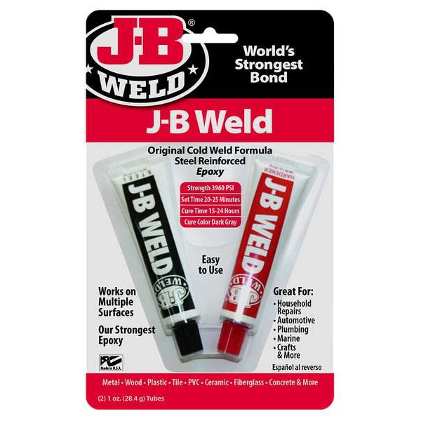 J-B Weld Epoxy Adhesive, Two 1 fl oz Tubes, Dark Gray, 1:1 Mixing Ratio, 6 hr Functional Cure - 8265-S