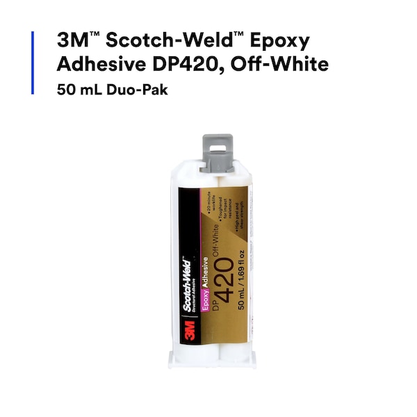 3M Epoxy Adhesive, DP420 Series, Off-White, Dual-Cartridge, 2:01 Mix Ratio, 2 hr Functional Cure - DP420