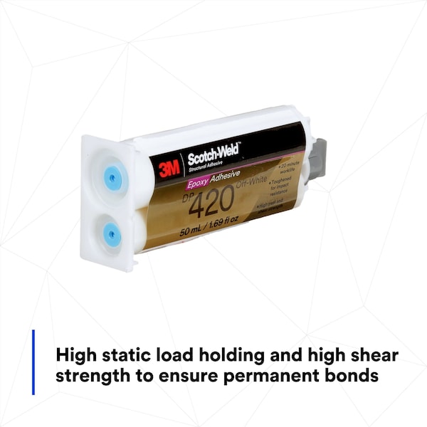 3M Epoxy Adhesive, DP420 Series, Off-White, Dual-Cartridge, 2:01 Mix Ratio, 2 hr Functional Cure - DP420