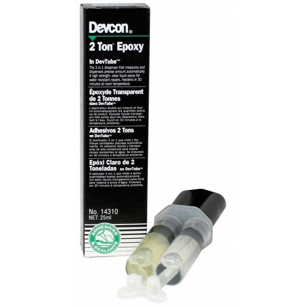 Devcon Construction Adhesive, 2 Ton Epoxy Series, Clear, 25 mL, Syringe, 1:1 Mix Ratio - 14310