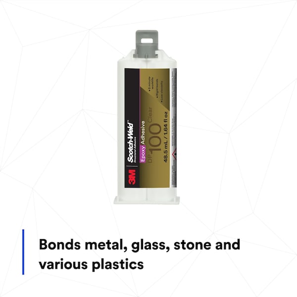 3M Epoxy Adhesive, DP100 Series, Clear, Dual-Cartridge, 1:01 Mix Ratio, 20 min Functional Cure - 100