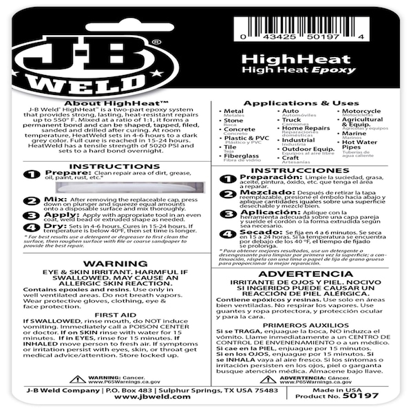 J-B Weld J-B Weld High Heat High Strength Acrylic Dark Gray Epoxy 0.85 oz - 50197