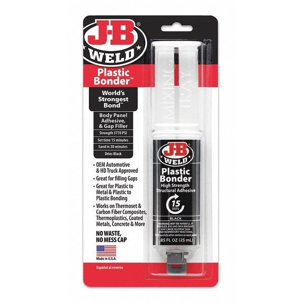 J-B Weld Construction Adhesive, MinuteWeld Series, Black, 25 mL, Syringe, 1:01 Mix Ratio - 50139