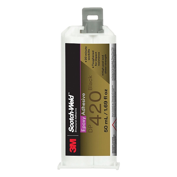 3M Acrylic Adhesive, DP420 Series, Black, Dual-Cartridge, 2:01 Mix Ratio, 2 hr Functional Cure - DP420