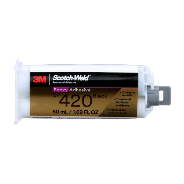 3M Acrylic Adhesive, DP420 Series, Black, Dual-Cartridge, 2:01 Mix Ratio, 2 hr Functional Cure - DP420