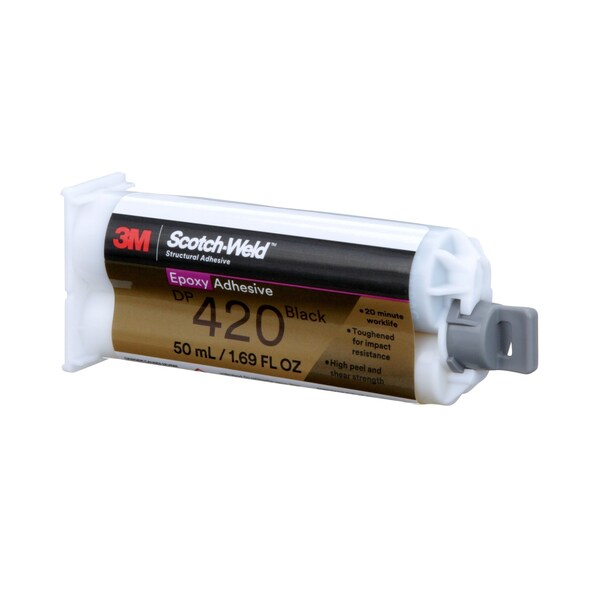 3M Acrylic Adhesive, DP420 Series, Black, Dual-Cartridge, 2:01 Mix Ratio, 2 hr Functional Cure - DP420