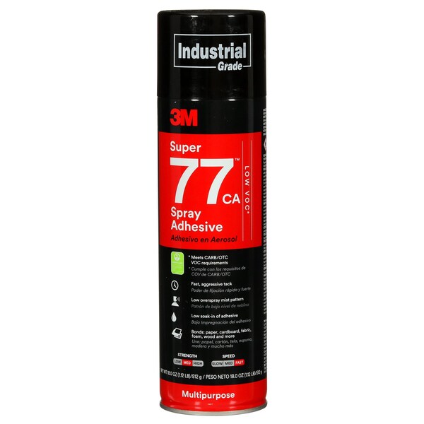 3M Super 77 CA Multipurpose Spray Adhesive, Low VOC <25%, Clear, 24 fl oz, 12PK - SPRAY77CAC