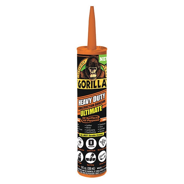 Gorilla Glue Polyurethane Adhesive, Ultimate Series, White, 9 oz, Cartridge - 8008002