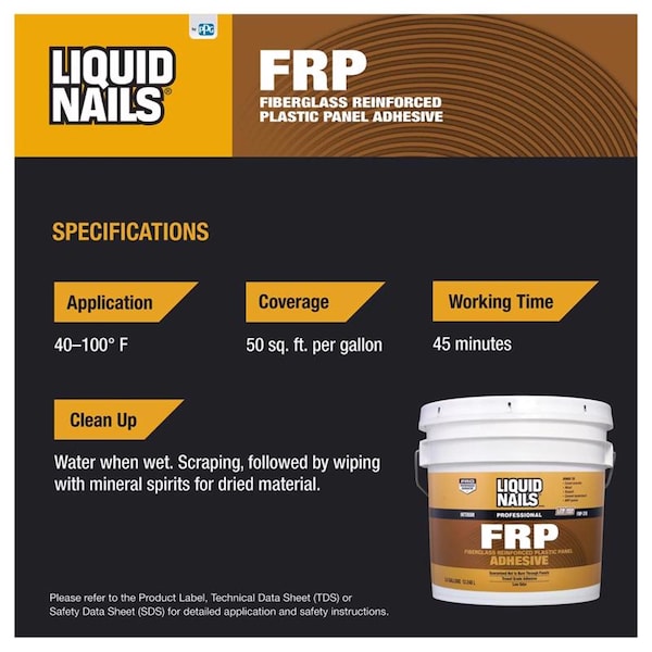 Liquid Nails FRP Construction Adhesive, Chemical Base Acrylic Latex, 3.5 gal - FRP-310 3.5GALL