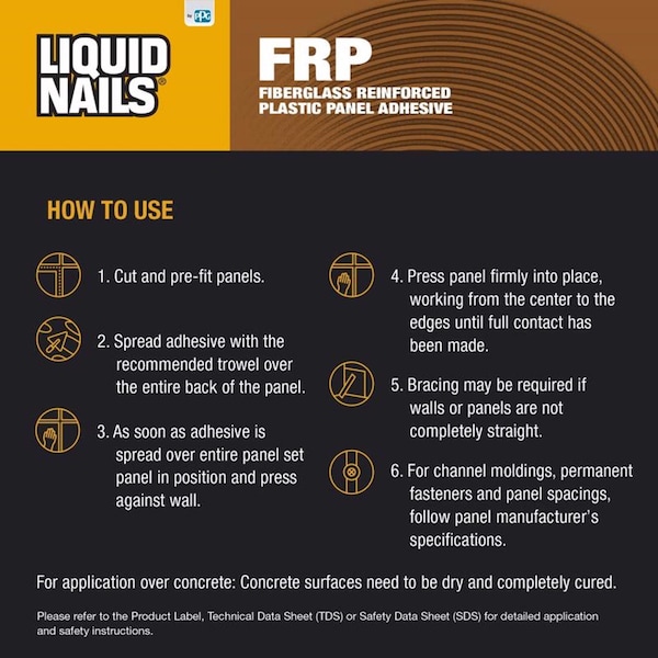 Liquid Nails FRP Construction Adhesive, Chemical Base Acrylic Latex, 3.5 gal - FRP-310 3.5GALL