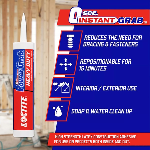 Loctite Power Grab Construction Adhesive, White, 9 oz - 2032666