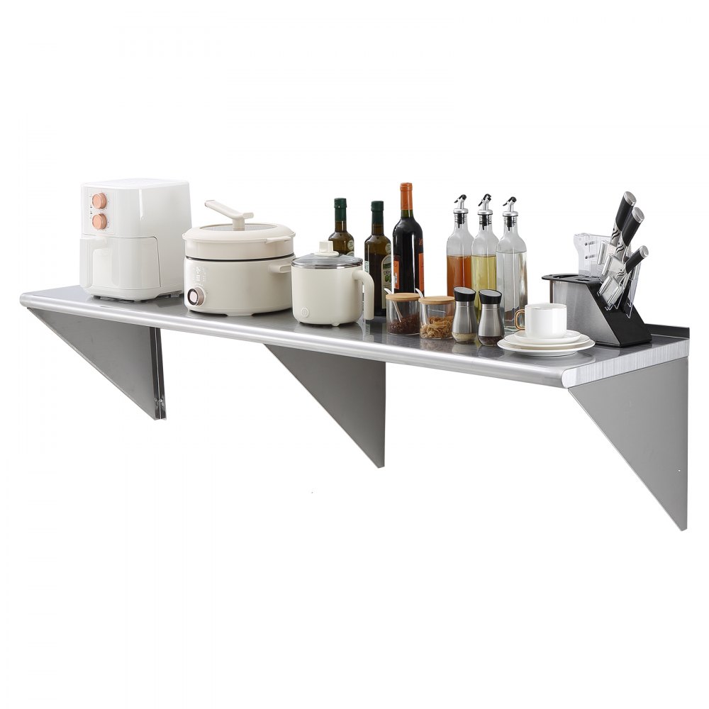 VEVOR 18" x 72" Stainless Steel Shelf, Wall Mounted Floating Shelving with Brackets, 500 lbs Load Capacity Commercial Shelves, Heavy Duty Storage Rack for Restaurant, Kitchen, Bar, Home, and Hotel - BGSCTTJD187216Z9NV0