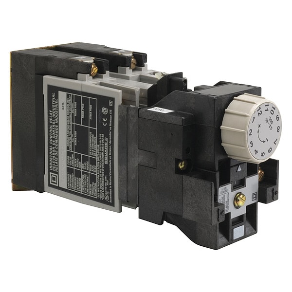 Relé de control NEMA Square D, Tipo X, temporización, 1 minuto de retardo, 10A resistivo a 600 VCA, 4 contactos normalmente abiertos, bobina de 120 VCA 60 Hz - 8501XO40XTE1V02