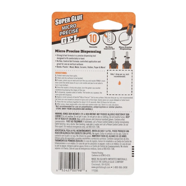 Gorilla Glue Gorilla Micro Precise High Strength Hybrid Adhesive Translucent Super Glue 5.5 gm - 102177