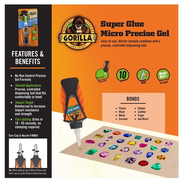 Gorilla Glue Gorilla Micro Precise High Strength Hybrid Adhesive Translucent Super Glue 5.5 gm - 102177