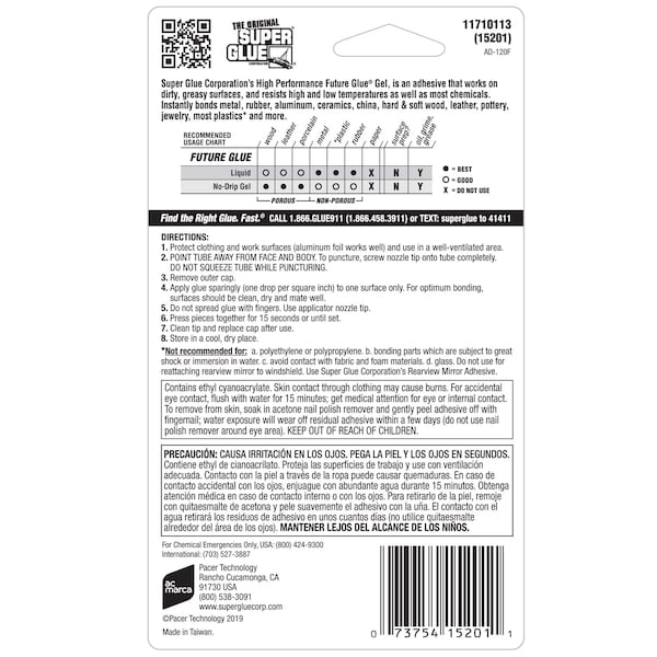 Super Glue UV Cure Adhesive, Clear, Syringe 2 PK - 11710114