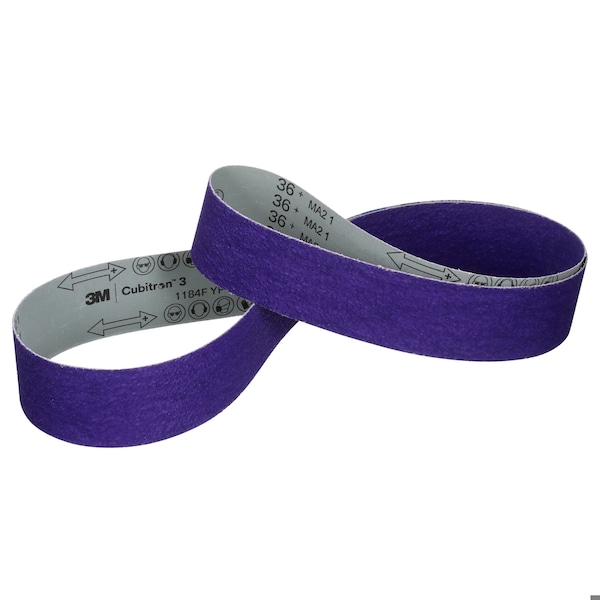 3M Cubitron Cloth Grinding Belt, Coated, Ceramic, 36 Grit, Coarse, Cubitron 1184F, Purple - 7100317269