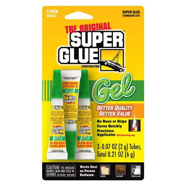 Super Glue Instant Adhesive, Original Gel Series, Clear, 0.07 oz, Tube 3 PK - SGG23-48