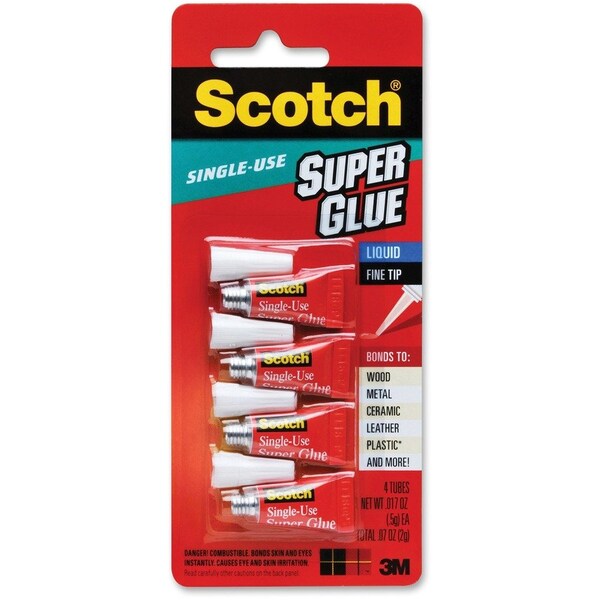 Scotch Super Glue Liquid - 0.05 grams Single-Use Tubes, Clear, 0.02 oz, 6 PK - MMMAD114