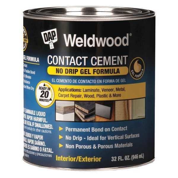 Dap Contact Cement, Weldwood Gel Series, Tan, 1 qt, Can - 25312