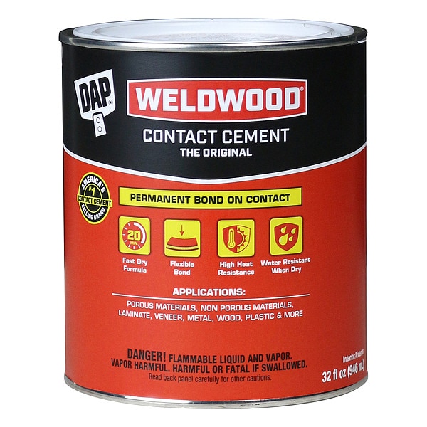 Dap Contact Cement, Weldwood, 1 qt, Can, Tan - 00272