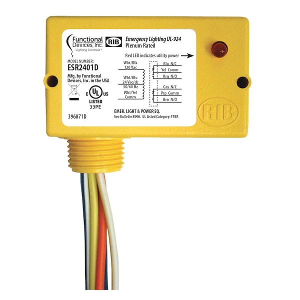 Dispositivo Funcional-Rib UL 924 Relé de Derivación de Emergencia/Anulación, 24 Vac/dc 120 Vac de Entrada de Voltaje, - ESR2401D