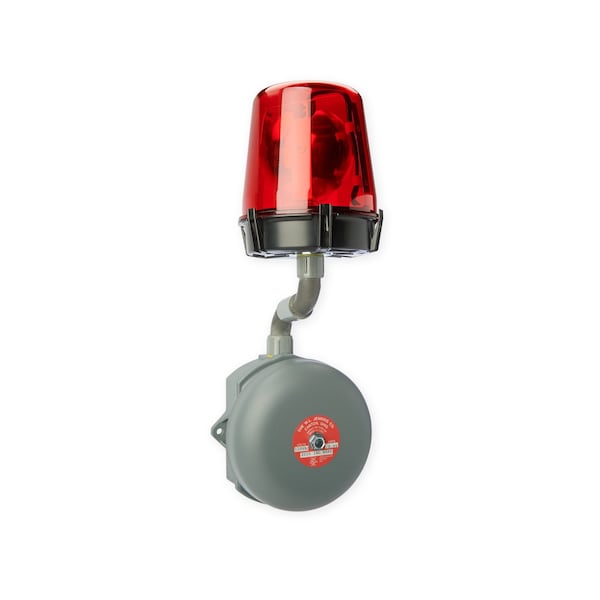Wl Jenkins 6in Industrial Indoor Bell with BLUE Warning Light 6in Model with red lens shown - 2025-1RL-B