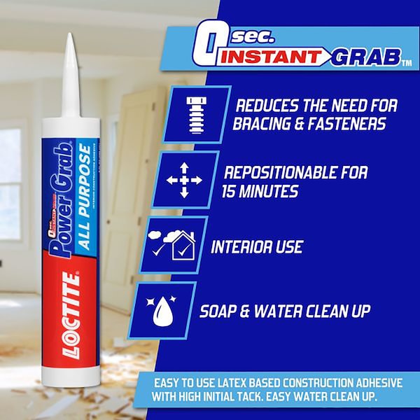 Loctite Power Grab Loctite Power Grab All Purpose Synthetic Latex All Purpose Construction Adhesive 9 oz - 2022554