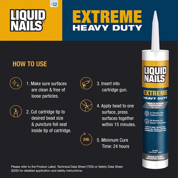 Liquid Nails Liquid Nails Extreme Heavy Duty Acrylic Latex Construction Adhesive 10 oz - LN-907