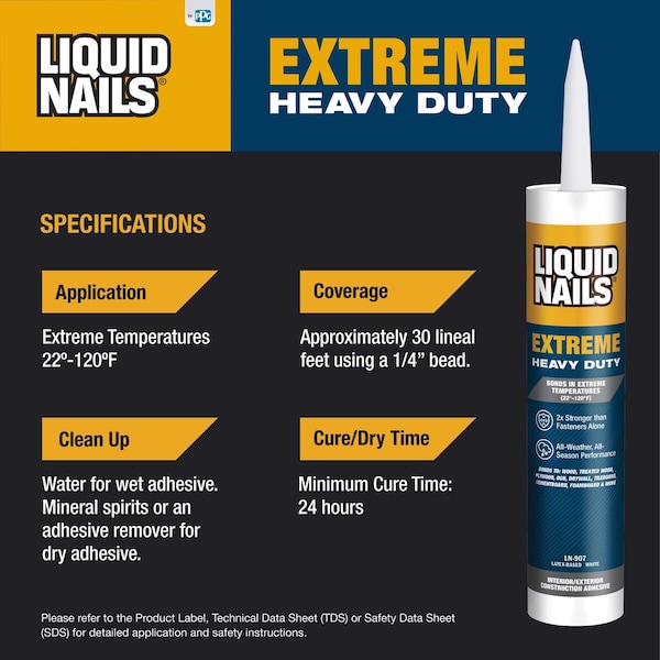 Liquid Nails Liquid Nails Extreme Heavy Duty Acrylic Latex Construction Adhesive 10 oz - LN-907