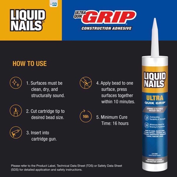 Liquid Nails Liquid Nails Ultra Quick Grip Synthetic Elastomeric Polymer Construction Adhesive 10 oz - LN-990 10