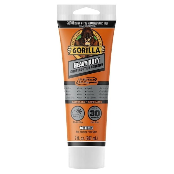 Gorilla Glue Heavy-Duty Construction Adhesive, White, 7 oz Tube - 108724